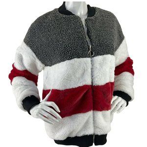 Revolve Super Down Coat Womens Juniors Sz S Faux Fur & Shearling Striped $88 Nwt